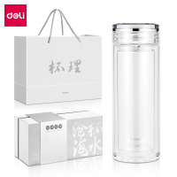得力LL505双层玻璃杯 (350mL) (商务礼盒) (透明) (个)