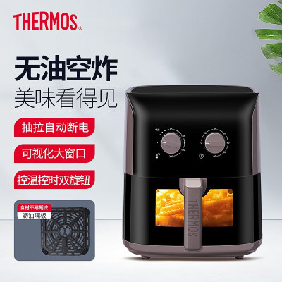 膳魔师(THERMOS)空气炸锅家用大容量无油低脂可视窗口大功率烤箱不粘锅控温低脂烹炸 可拆卸 EHA-5751A 黑色