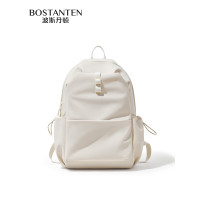 波斯丹顿双肩包女生高中大学生简约书包轻便旅行电脑背包 米白B6242111