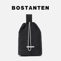 波斯丹顿单肩包尼龙质感韩版抽绳运动旅行包简约纯色便携旅行网球包 黑色BL5241221