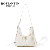 波斯丹顿大容量抽绳托特ins包包休闲百搭单肩斜挎包高颜值 米白 中包B1243201-04