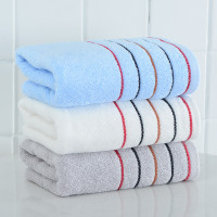 洁丽雅 纯棉简约条纹舒适毛巾3条装 白色+兰色+灰色 7050