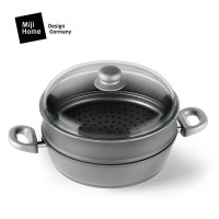 米技生活 星辰系列不粘锅28cm双耳煎炒锅带蒸格套装(高拱玻璃盖)MIJI-STARTS28-BSP/CN