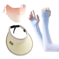 韵舒雅 女士防晒帽夏季面罩防紫外线冰袖三件套 (帽子+面罩+冰袖)SZH2403