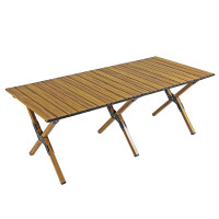 趣游帮户外150方管脚架木纹碳钢便携蛋卷桌(Y69)