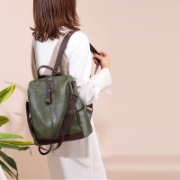 波斯丹顿双肩包女背部开口背包防盗双肩包 墨绿色BL6213121-82