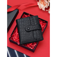 波斯丹顿钱包男短款零钱包鳄鱼纹牛皮手拿包礼盒装 黑色B3224002-00