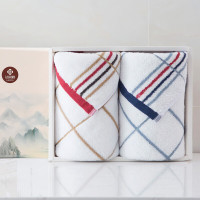 丽雅-毛巾礼盒2条装纯棉洗脸巾加厚毛巾礼盒毛巾 76*34 棕色+兰色 100g #6917