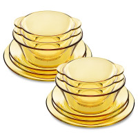 康宁餐具套装12件组 琥珀色耐热玻璃碗碟盘套装饭碗盘子家用 12-OV-A/BF