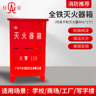 桂安(GA)灭火器箱 4公斤装2具 手提式ABC干粉灭火器箱子 4kg*2消防箱铁质加厚消防器材空箱