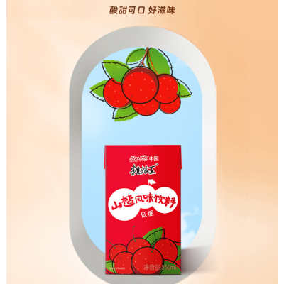 粗粮王山楂风味饮料酸甜可口0脂低糖便携包装250ML*6瓶