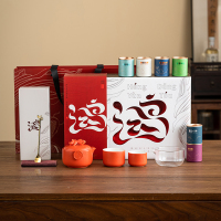 沏一杯茶 鸿运当头茶具套装PTL921 一壶两杯+一公道+小罐装茶*6罐+一茶勺+一茶巾
