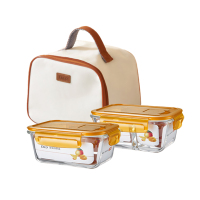 EKCO康宁玻璃保鲜盒EK-BXH02P022C/KZ 食品级高硼硅玻璃饭盒740ML+770ML+保温袋三件套