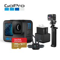 GoPro HERO11 Black运动相机 户外摩托骑行 旅行(含三向自拍杆+胸部固定肩带+双电双充+256G卡)