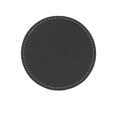 会议室茶杯垫 圆形创意欧式商务 黑色皮革单片杯垫 圆形9.8*9.8cm 一个
