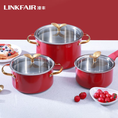 凌丰(LINKFAIR)304不锈钢汤锅煲汤锅家用电磁炉煤气炉通用 18cm(枣红)LFNG-XR18DC01 1个