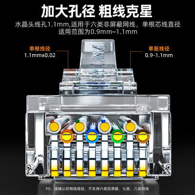 六类屏蔽水晶头[穿孔式] 千兆网络RJ45网络水晶头 Cat6水晶头电脑网线接头 100个/盒 PCKT6100