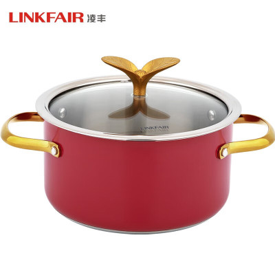 凌丰(LINKFAIR)304不锈钢汤锅家用电磁炉煤气炉通用 20cm(枣红色)LFTG-XR20SC01 1个