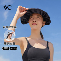 防晒帽VVC 女防紫外线UPF50+蓓蕾遮阳帽 百搭太阳帽大檐空顶帽子 暮色黑(发箍版)可调节 一件