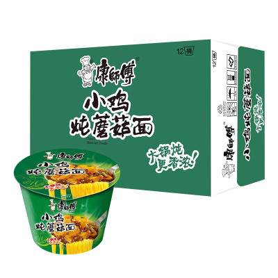 康师傅方便面 小鸡炖蘑菇面85g*12桶 泡面桶装 方便面整箱 一箱 六箱起订