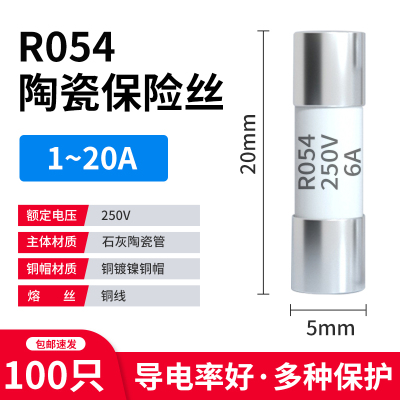 R054 陶瓷保险丝管5X20熔断器熔芯6A 250V 一个