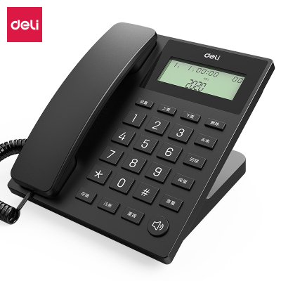 得力(deli)黑色有线座机免提语音播报电话机13560