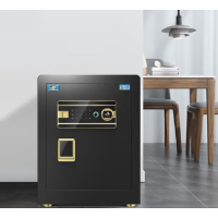 虎牌 45cm家用办公小型指纹密码保管柜全钢防盗可入墙入柜保险箱 博瑞系列 钢琴黑 密码+指纹