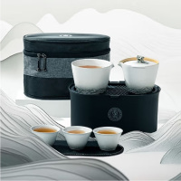 万仟堂 旅行茶具整套便携式露营带包易泡壶山水之间A 羊脂白釉