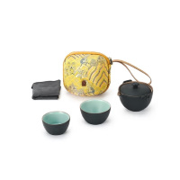 万仟堂 陶瓷茶具易泡壶便携旅行一壶2杯称心如意 黑铁釉