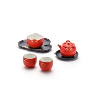 万仟堂 如意双喜·随手礼整套茶具陶瓷功夫茶具套装 朱漆釉