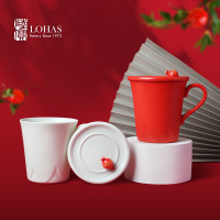 陸寳(LOHAS) 办公马克杯富贵石榴盖杯-富贵红/影青