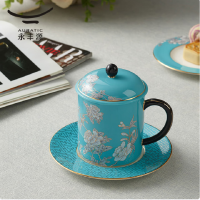 auratic永丰源盛宴瓷水墨牡丹3件套会议杯