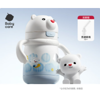 baby care儿童小白熊保温杯婴幼儿宝宝水杯幼儿园学饮吸管杯+mobee儿童桶装丝滑蜡笔套装