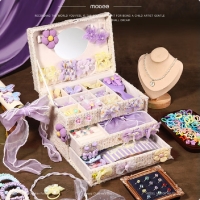 mobee儿童发饰装扮礼盒 儿童项链戒指diy发夹玩具礼物-拾光花町(米色)