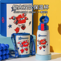 杯具熊(BEDDYBEAR)儿童复古双饮保温杯316不锈钢学生上学吸管杯便携水杯乐迪联名款+mobee桶装丝滑蜡笔