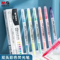 晨光(M&G)文具双头单色荧光笔标记学生用记号笔彩色粗划重点小学生用双头作业笔记红色笔一支装AHM21214