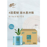 清风原木4层小叶细点压花140g卷筒卫生纸24卷B208AQ
