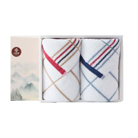 洁丽雅(Grace)毛巾礼盒2条装纯棉洗脸巾加厚毛巾礼盒毛巾 76*34 棕色+兰色 100g #6917