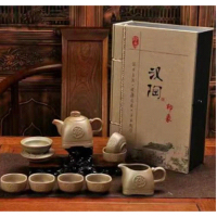 拓牌 10头汉陶方壶(高档印象套装)配件:1茶壶、6杯、1茶海、1过滤、1手托、单件装yz