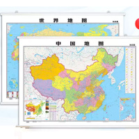 得力 新版中国地图+世界地图挂图带地形政区1.1米*0.8米家用办公高清地图 2个装