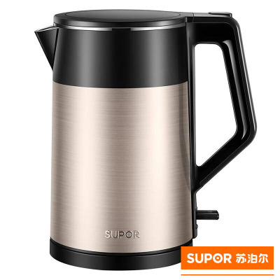 苏泊尔(SUPOR) 电热水壶 SW-15S29A 全钢无缝温控器双层彩钢1.5L 金色+黑色 单台装