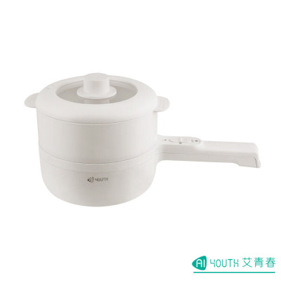 艾青春(AIYOUth)新款电煮锅(带蒸笼)AI-HG303食品级PP材质高级陶瓷釉内胆 1.6L白色单套装