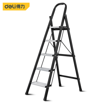 得力 双层钢管铝合金五步折叠梯可折叠梯子工程梯子多功能人字梯 五步梯 DL509205