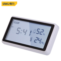 得力(deli)数显时钟温湿度仪 温度计室内温湿度计高精度干湿度机 DL336001