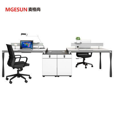 麦格尚 职员办公桌简约现代屏风员工桌 白色 二人位(铝合金屏风+二柜)