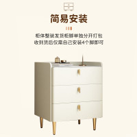 中伟(ZHONGWEI)实木床头柜收纳柜床边柜子卧室三抽皮质斗柜储物柜 45*40*45cm