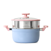 WORLD KITCHEN 铝质陶瓷不粘汤锅+蒸屉 WK-TG24J86C-JY/KZ