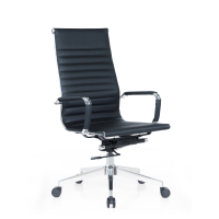 匹客 电脑椅家用办公椅升降转轮座椅弓形靠背会议室职员椅子黑白色皮质转椅 黑色