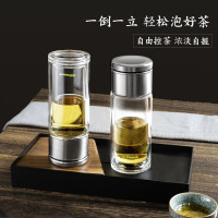 孔雀 双层玻璃杯茶水分离杯子耐高温大容量泡茶杯车载高档透明PCB-B03(S)