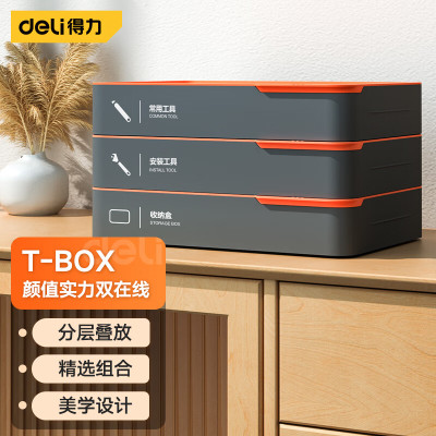 得力 T-BOX家用层叠式套装 维修工具箱 电钻电工套装三层 H1001-ADE